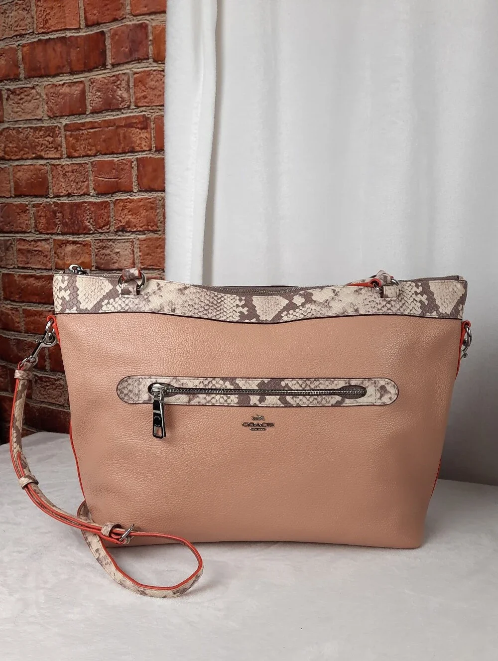 Coach Tyler Large Zip Top Leather Tote Nude Beige F11759 - Excellent!